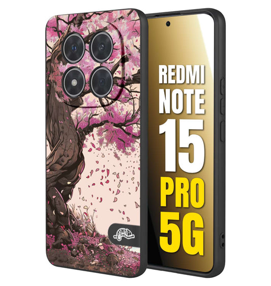 CUSTOMIZZA - Custodia cover nera morbida in tpu compatibile per Xiaomi Redmi Note 15 PRO 5G giapponese colori morbidi fiori di ciliegio rosa disegnata