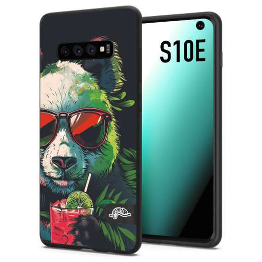 CUSTOMIZZA - Custodia cover nera morbida in tpu compatibile per Samsung S10E estate disegnata cocktails animali simpatici panda mojito