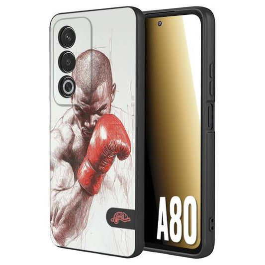 CUSTOMIZZA - Custodia cover nera morbida in tpu compatibile per Oppo A80 pugilato pugili disegno tattoo guantoni box sport primo piano