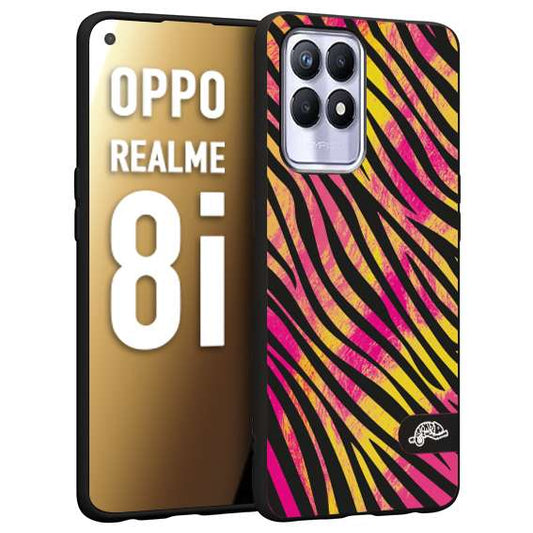 CUSTOMIZZA - Custodia cover nera morbida in tpu compatibile per Oppo Realme 8i zebrata maculata a rilievo soft touch donna fucsia gialla