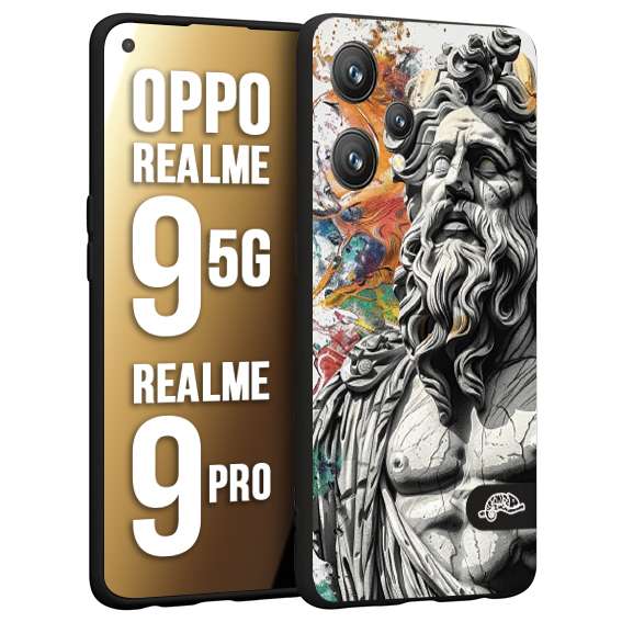 CUSTOMIZZA - Custodia cover nera morbida in tpu compatibile per Realme 9 5G - 9 PRO statua colorata moderna antico tattoo splash color