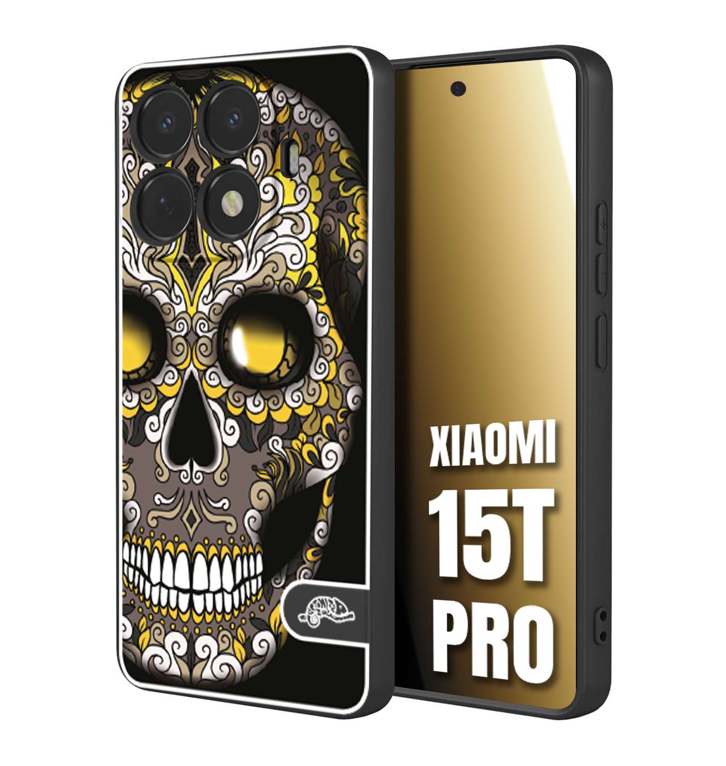 CUSTOMIZZA - Custodia cover nera morbida in tpu compatibile per Xiaomi 15T PRO teschio messicano Mexican skull nero giallo