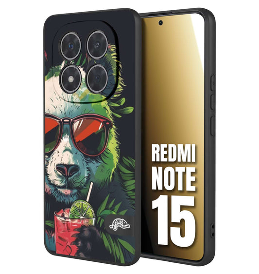 CUSTOMIZZA - Custodia cover nera morbida in tpu compatibile per Xiaomi Redmi Note 15 estate disegnata cocktails animali simpatici panda mojito