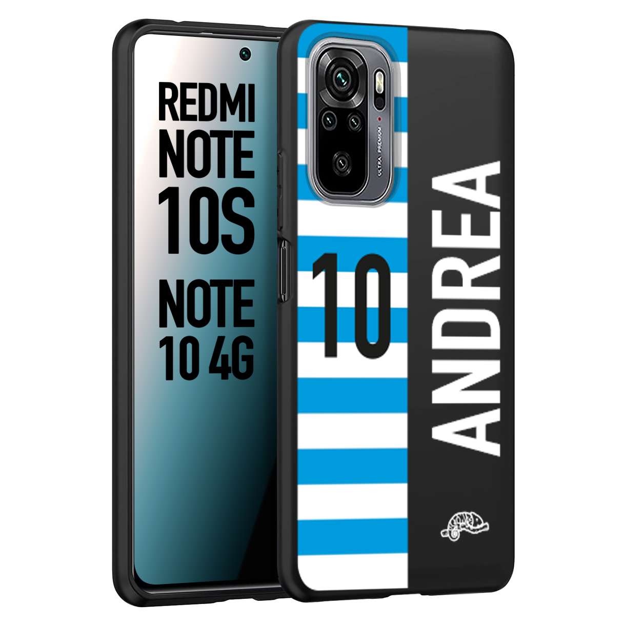 CUSTOMIZZA - Custodia cover nera morbida in tpu compatibile per Xiaomi Redmi Note 10S personalizzata calcio football nome e numero calciatori biancazzurri