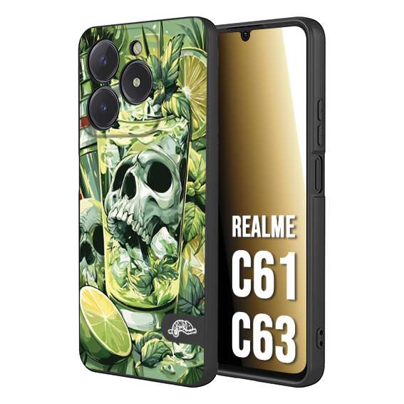 CUSTOMIZZA - Custodia cover nera morbida in tpu compatibile per Realme C61 - C63 Mojito cocktail teschio illustrazione drink lime menta ghiacci tropicale street art