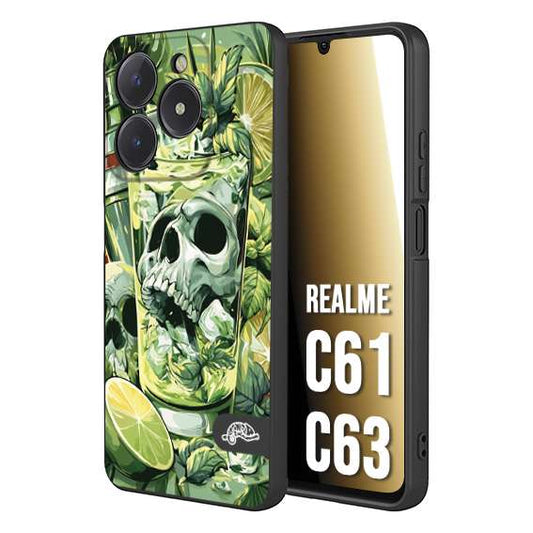 CUSTOMIZZA - Custodia cover nera morbida in tpu compatibile per Realme C61 - C63 Mojito cocktail teschio illustrazione drink lime menta ghiacci tropicale street art