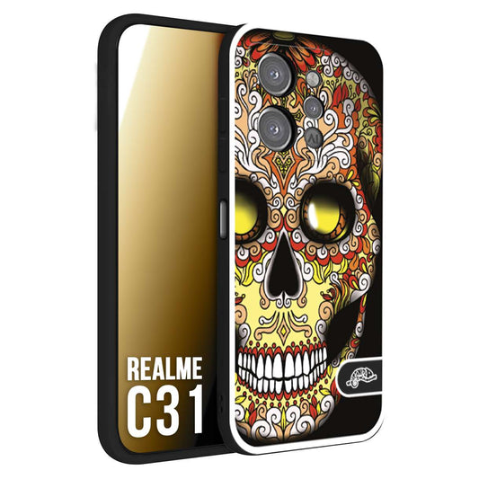 CUSTOMIZZA - Custodia cover nera morbida in tpu compatibile per Realme C31 teschio messicano Mexican skull giallo rosso arancio
