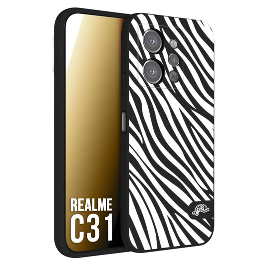 CUSTOMIZZA - Custodia cover nera morbida in tpu compatibile per Oppo Realme C31 zebrata maculata a rilievo soft touch donna bianca