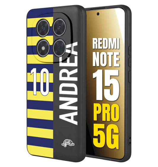 CUSTOMIZZA - Custodia cover nera morbida in tpu compatibile per Xiaomi Redmi Note 15 PRO 5G personalizzata calcio football nome e numero calciatori giallo blu