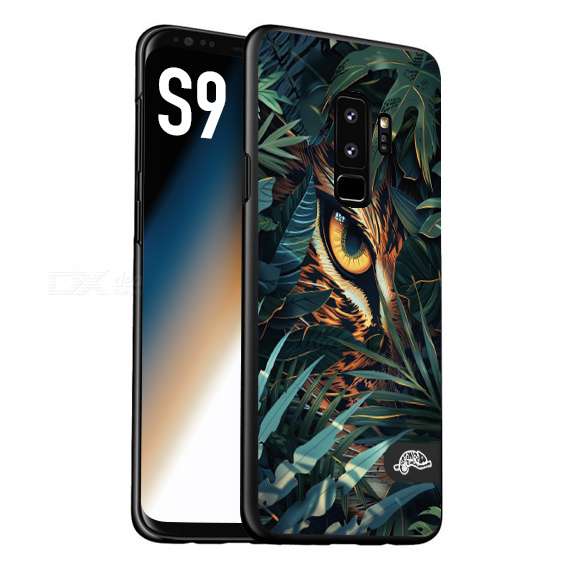 CUSTOMIZZA - Custodia cover nera morbida in tpu compatibile per Samsung S9 animali color giungla tropicale occhio di giaguaro felino disegnato