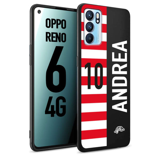 CUSTOMIZZA - Custodia cover nera morbida in tpu compatibile per Oppo Reno 6 4G personalizzata calcio football nome e numero calciatori bianco rossa