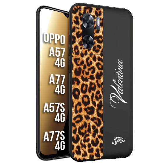 CUSTOMIZZA - Custodia cover nera morbida in tpu compatibile per Oppo A57 - A77 - A57S - A77S (4G) custom nome scritta leopardato maculato donna marrone leopard