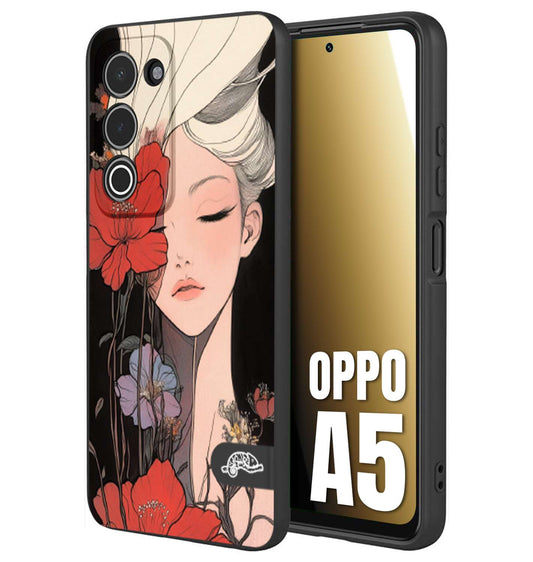 CUSTOMIZZA - Custodia cover nera morbida in tpu compatibile per Oppo A5 woman flower Fantasia Floreale Design Donna e Fiori, Retro Artistico