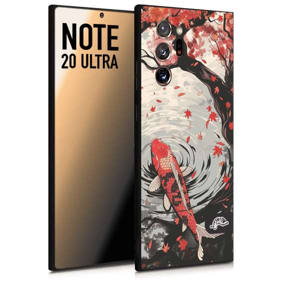 CUSTOMIZZA - Custodia cover nera morbida in tpu compatibile per Samsung NOTE 20 ULTRA giapponese lago carpa koi rossa con foglie d'acero rosso disegnata tattoo