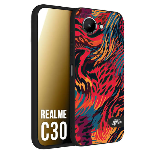 CUSTOMIZZA - Custodia cover nera morbida in tpu compatibile per Oppo Realme C30 leopardato maculato tigrato colorata fiamme rossa blu arancione