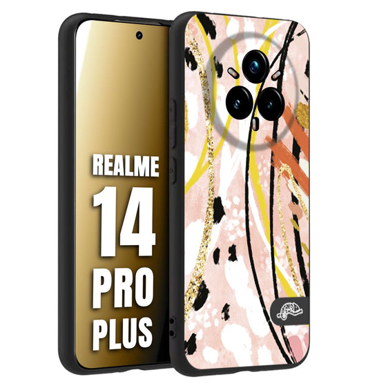 CUSTOMIZZA - Custodia cover nera morbida in tpu compatibile per Realme 14 PRO PLUS fiori astratti donna zebrato leopardato fantasia dorata gialla rosa colorata