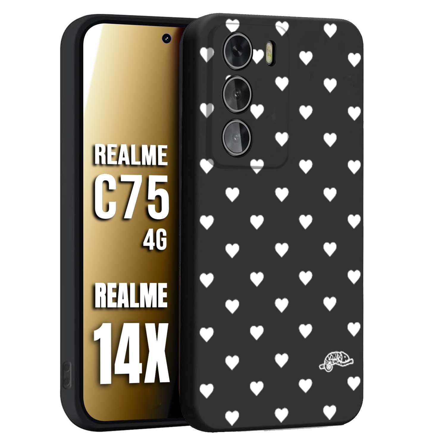 CUSTOMIZZA - Custodia cover nera morbida in tpu compatibile per Realme 14X - C75 4G cuori pois bianchi donna pin up vintage