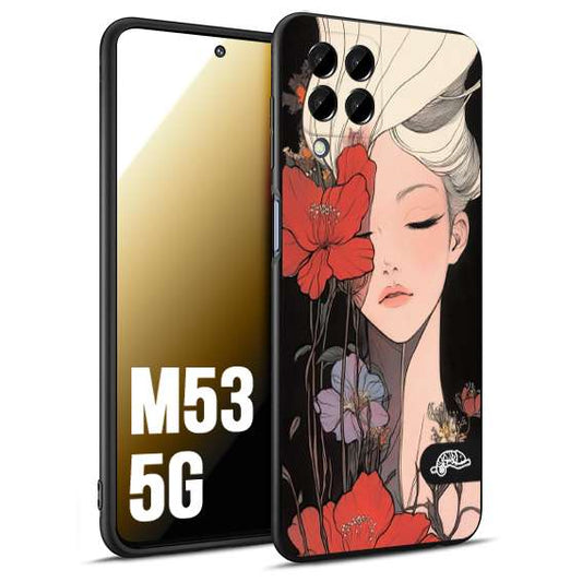 CUSTOMIZZA - Custodia cover nera morbida in tpu compatibile per Samsung M53 5G woman flower Fantasia Floreale Design Donna e Fiori, Retro Artistico