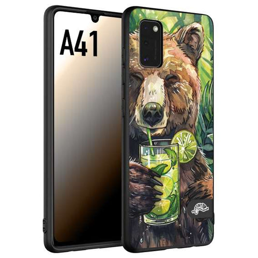 CUSTOMIZZA - Custodia cover nera morbida in tpu compatibile per Samsung A41 estate disegnata cocktails animali simpatici orso bear negroni