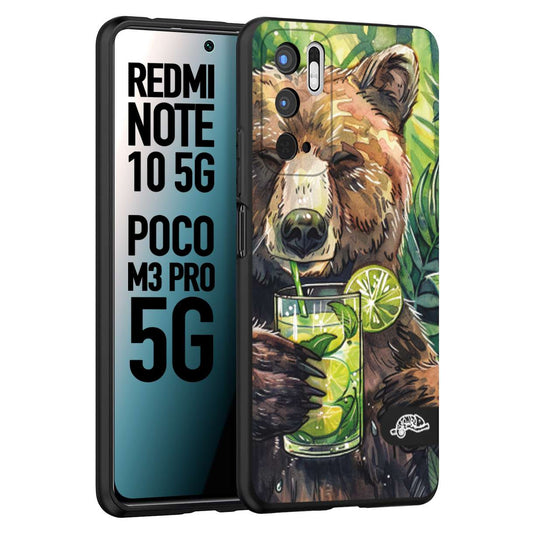 CUSTOMIZZA - Custodia cover nera morbida in tpu compatibile per Xiaomi Redmi Note 10 5G - Poco M3 Pro 5G estate disegnata cocktails animali simpatici orso bear negroni