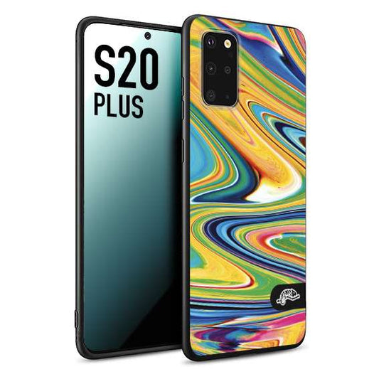 CUSTOMIZZA - Custodia cover nera morbida in tpu compatibile per Samsung S20 PLUS colorata fantasia vortice marmo arcobaleno gialla verde blu