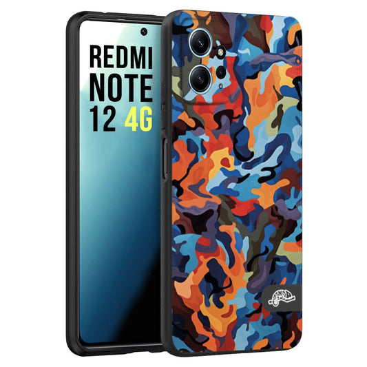 CUSTOMIZZA - Custodia cover nera morbida in tpu compatibile per Xiaomi Redmi Note 12 4G camouflage mimetico militare moderno blu arancio rosso