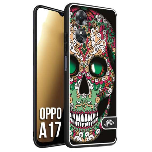 CUSTOMIZZA - Custodia cover nera morbida in tpu compatibile per Oppo A17 teschio messicano Mexican skull verde fucsia