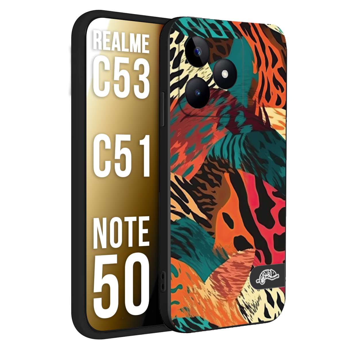 CUSTOMIZZA - Custodia cover nera morbida in tpu compatibile per Oppo Realme C53 - C51 - NOTE 50 leopardato tigrato tiger colorata summer arancio verde fucsia