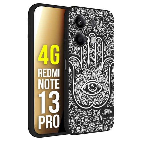 CUSTOMIZZA - Custodia cover nera morbida in tpu compatibile per Xiaomi Redmi Note 13 PRO 4G mano di fatima effetto rilievo mandala donna