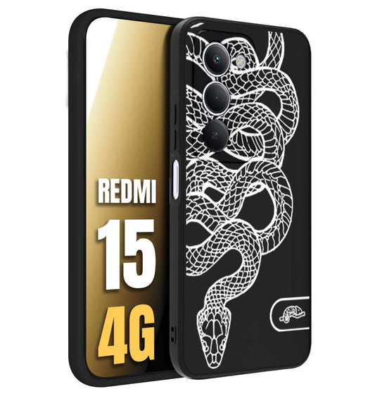 CUSTOMIZZA - Custodia cover nera morbida in tpu compatibile per Xiaomi Redmi 15 4G serpente snake bianco a rilievo disegnato tattoo tatuaggio