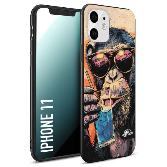 CUSTOMIZZA - Custodia cover nera morbida in tpu compatibile per iPhone 11 estate disegnata cocktails animali simpatici scimmia monkey negroni