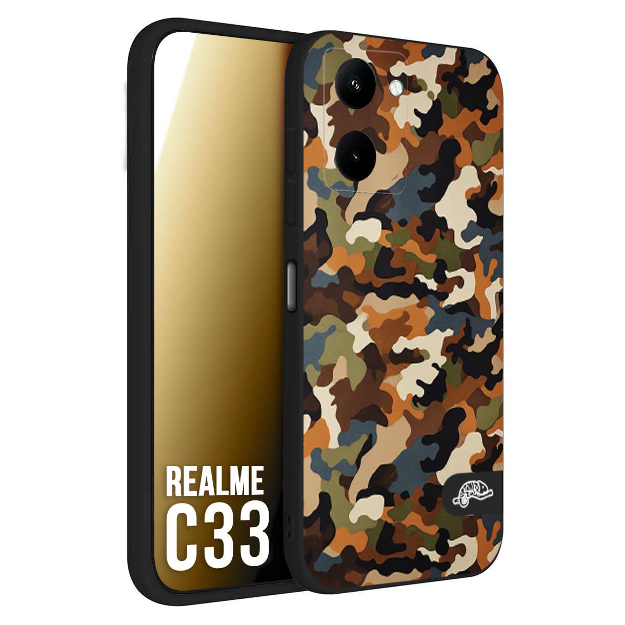 CUSTOMIZZA - Custodia cover nera morbida in tpu compatibile per Oppo Realme C33 camouflage mimetico militare moderno blu marrone beige