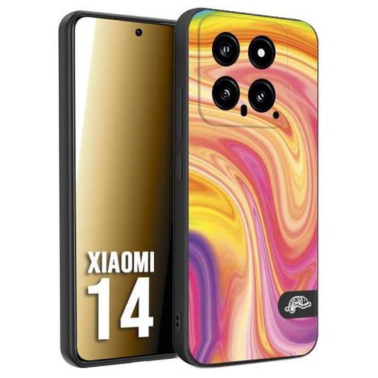 CUSTOMIZZA - Custodia cover nera morbida in tpu compatibile per Xiaomi 14 colorata fantasia vortice marmo onde rosa fucsia gialla