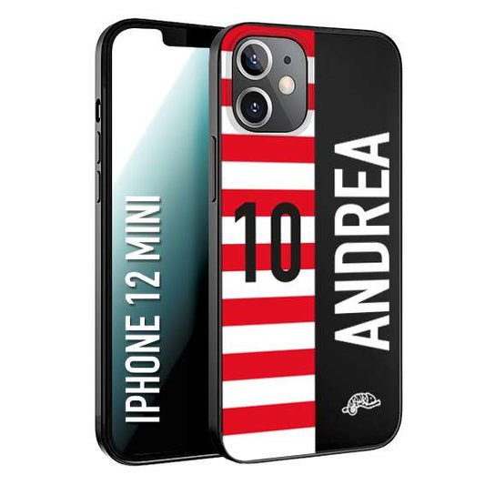 CUSTOMIZZA - Custodia cover nera morbida in tpu compatibile per iPhone 12 MINI personalizzata calcio football nome e numero calciatori bianco rossa