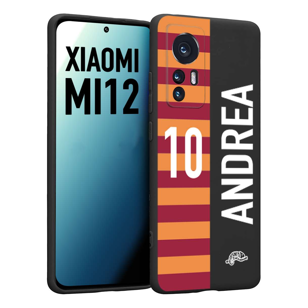 CUSTOMIZZA - Custodia cover nera morbida in tpu compatibile per Xiaomi 12 5G personalizzata calcio football nome e numero calciatori giallo rossi