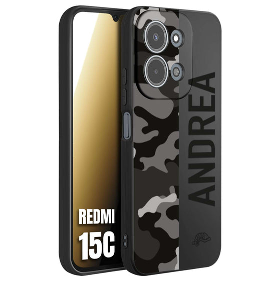 CUSTOMIZZA - Custodia cover nera morbida in tpu compatibile per Xiaomi Redmi 15C camouflage mimetico militare personalizzata nome