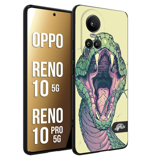 CUSTOMIZZA - Custodia cover nera morbida in tpu compatibile per Oppo Reno 10 5G - 10 PRO 5G snake yellow green serpente tatuaggio tattoo disegnato a mano