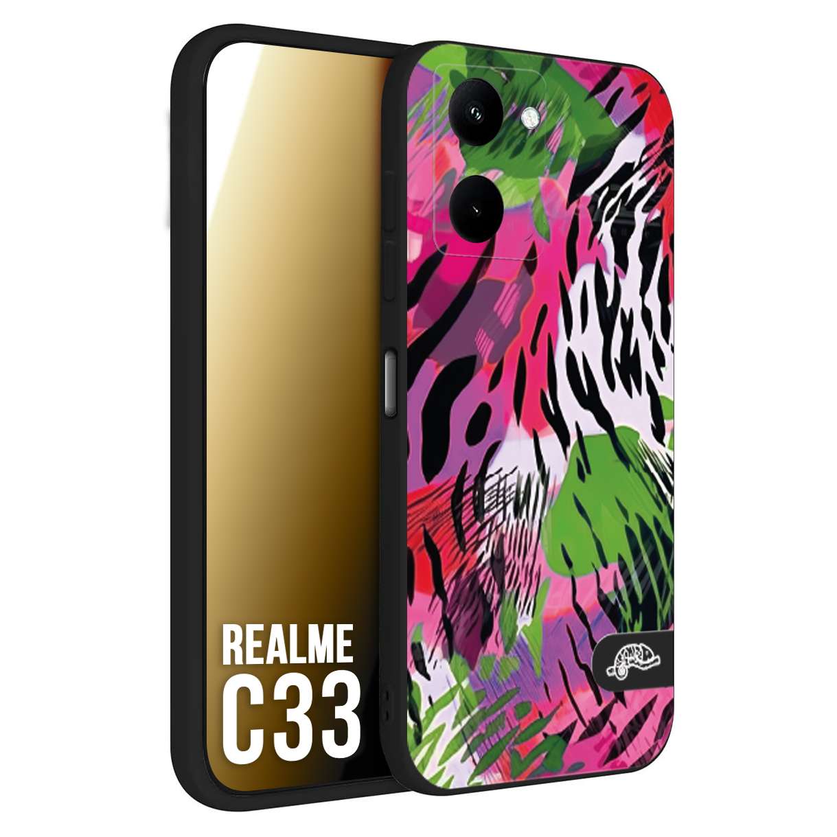 CUSTOMIZZA - Custodia cover nera morbida in tpu compatibile per Oppo Realme C33 leopardato tigrato tiger colorata summer color verde fucsia