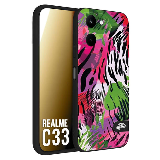 CUSTOMIZZA - Custodia cover nera morbida in tpu compatibile per Oppo Realme C33 leopardato tigrato tiger colorata summer color verde fucsia