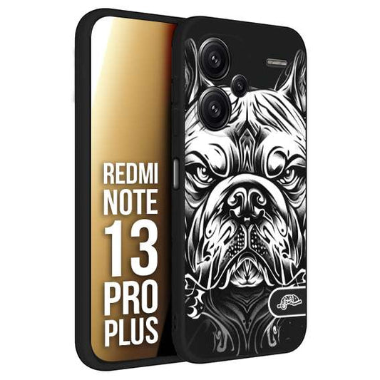 CUSTOMIZZA - Custodia cover nera morbida in tpu compatibile per Xiaomi Redmi Note 13 PRO PLUS bulldog bianco a rilievo disegnato tattoo tatuaggio
