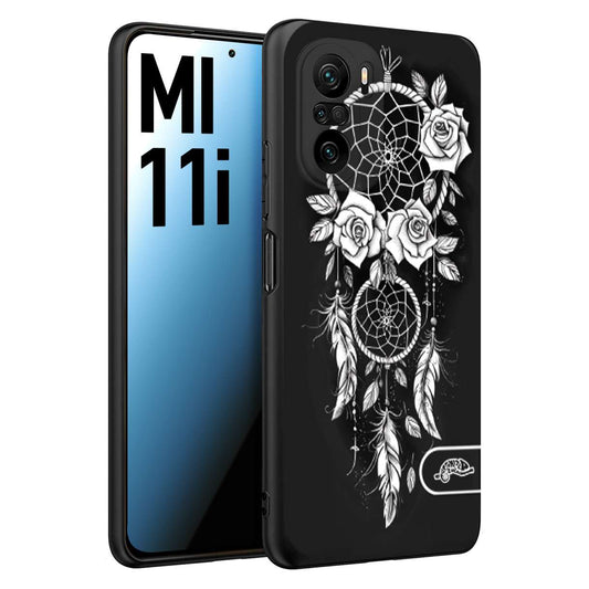 CUSTOMIZZA - Custodia cover nera morbida in tpu compatibile per Xiaomi Mi 11i acchiappasogni dreamcatcher black and white bianco a rilievo disegnato tattoo tatuaggio