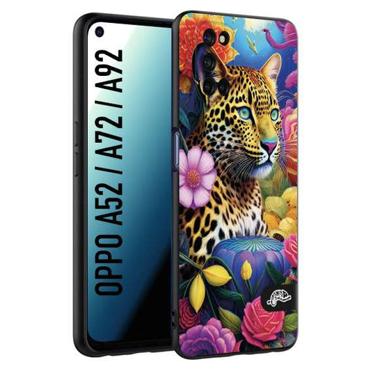 CUSTOMIZZA - Custodia cover nera morbida in tpu compatibile per Oppo A52 - A72 - A92 astratti donna flower fantasia leopardo ghepardo animali colorati
