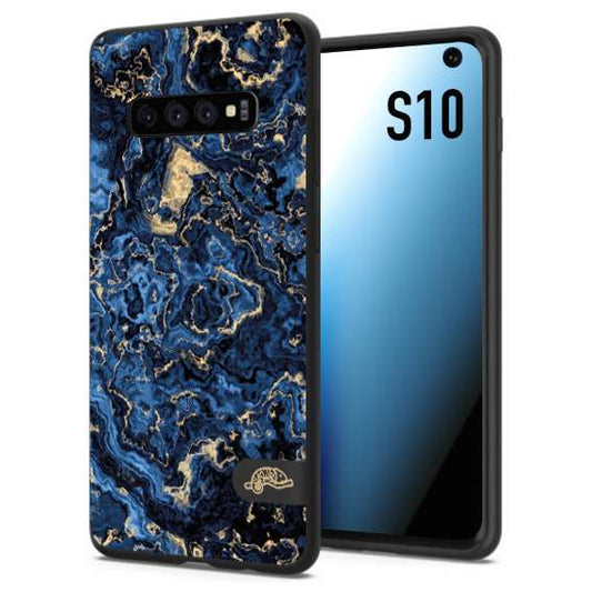 CUSTOMIZZA - Custodia cover nera morbida in tpu compatibile per Samsung S10 effetto marmo marble blu venature dorato psichedelico