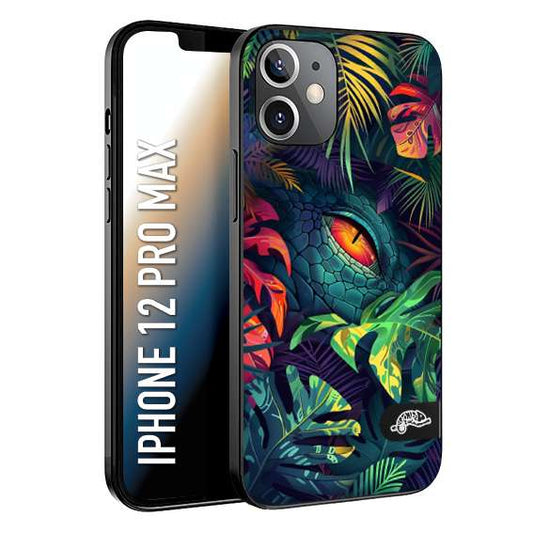 CUSTOMIZZA - Custodia cover nera morbida in tpu compatibile per iPhone 12 PRO MAX animali color giungla tropicale occhio di coccodrillo alligatore disegnato