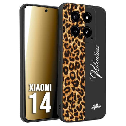 CUSTOMIZZA - Custodia cover nera morbida in tpu compatibile per Xiaomi 14 custom nome scritta leopardato maculato donna marrone leopard