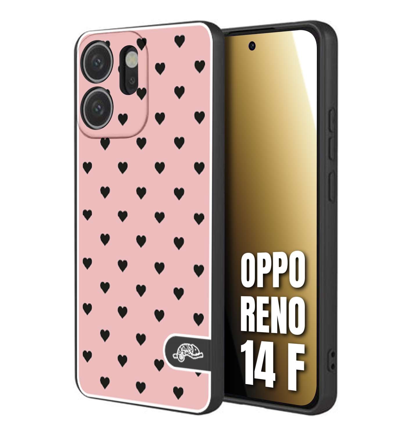CUSTOMIZZA - Custodia cover nera morbida in tpu compatibile per Oppo Reno 14 F cuori pois rosa donna pin up vintage