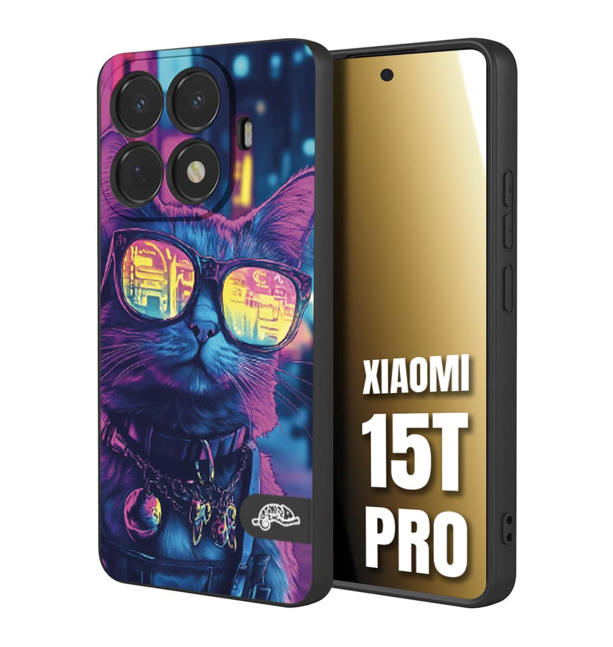 CUSTOMIZZA - Custodia cover nera morbida in tpu compatibile per Xiaomi 15T PRO animali cyberpunk gatto street cat fucsia blu giallo