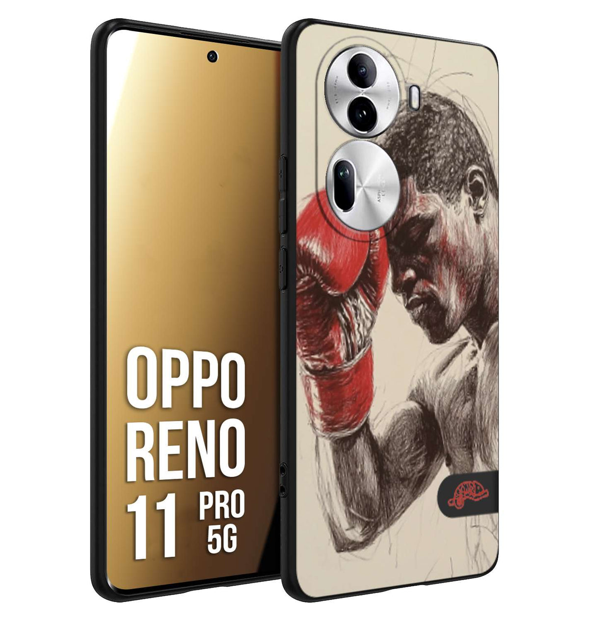 CUSTOMIZZA - Custodia cover nera morbida in tpu compatibile per Oppo Reno 11 PRO 5G pugilato pugili disegno tattoo guantoni boxer pesi massimi