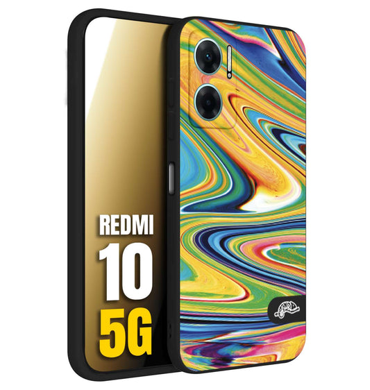 CUSTOMIZZA - Custodia cover nera morbida in tpu compatibile per Xiaomi Redmi 10 5G colorata fantasia vortice marmo arcobaleno gialla verde blu