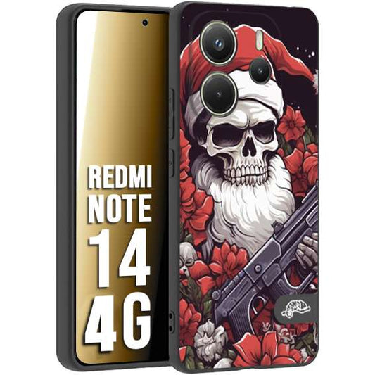 CUSTOMIZZA - Custodia cover nera morbida in tpu compatibile per Xiaomi Redmi Note 14 4G teschio natale santa claus fiori tattoo disegnato